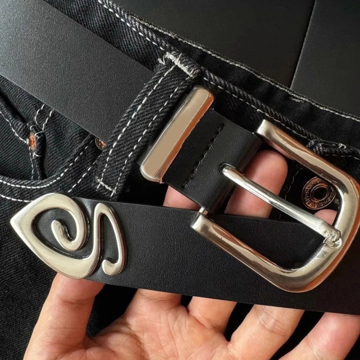 Women's Belt with Black Rotating Buckle - High-End Casual Unisex Belt