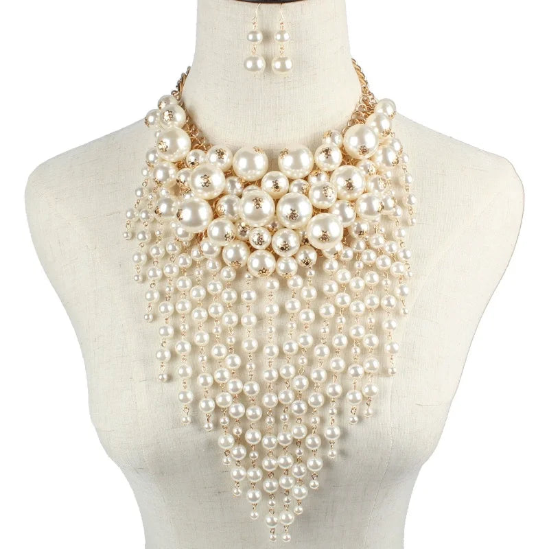 ACRYLIC pearl round necklace earrings tassel wedding women's jewelry