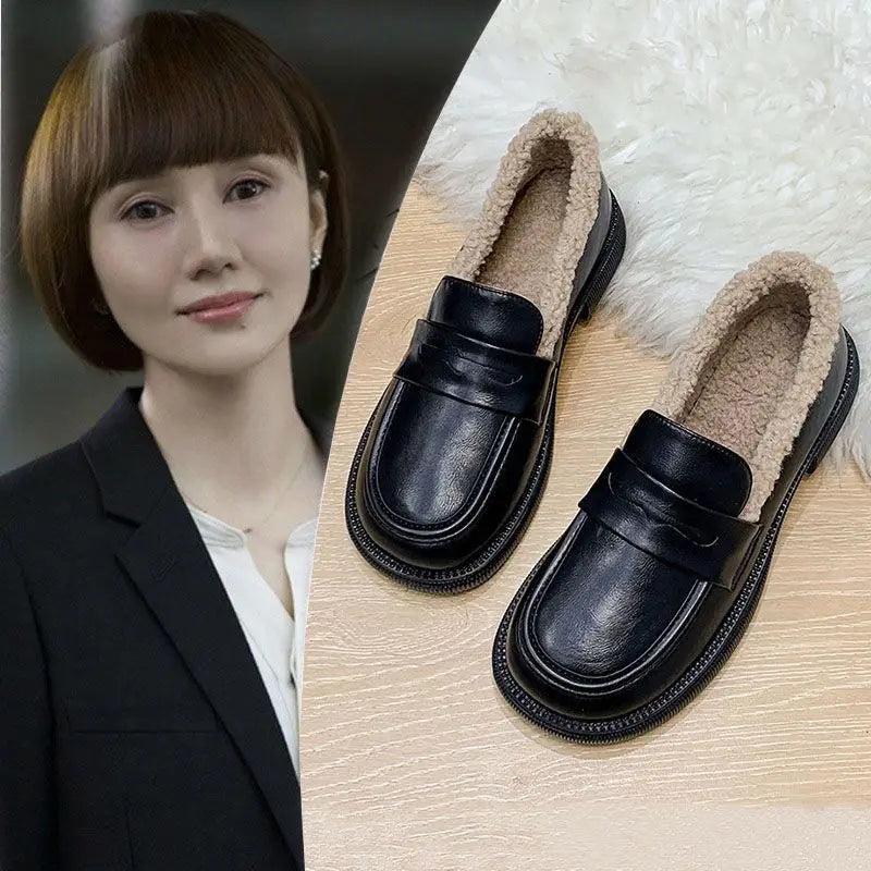 Woman Pumps Cute Black Loafers Low Heel Elegant Shoes