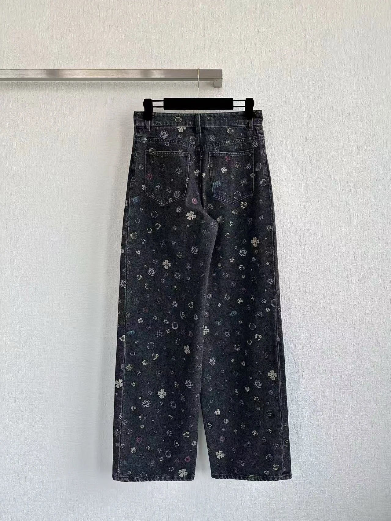 Women's Luxury Floral Denim Jeans, High Waist Wide Leg Trousers, Premium High Quality Loose Fit Pants