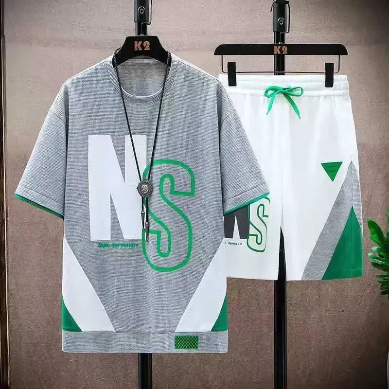 Men Summer Tracksuit Short T-Shirt +Shorts Set Sports Fashion Outfit