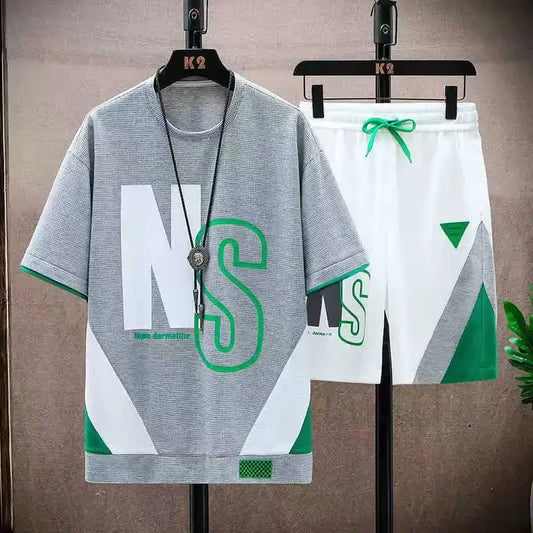 Men Summer Tracksuit Short T-Shirt +Shorts Set Sports Fashion Outfit