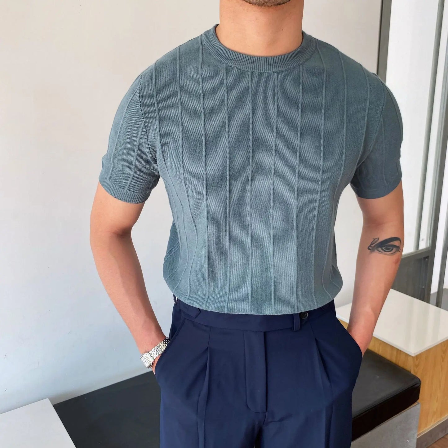 Knitted T-shirt Men  New Round Neck Thin Wool Bottoming Shirt