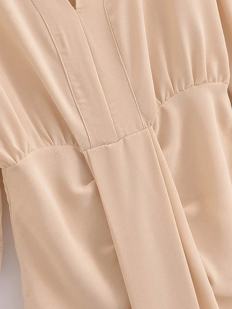 Elegant Solid Waist Fitted Draped Dress