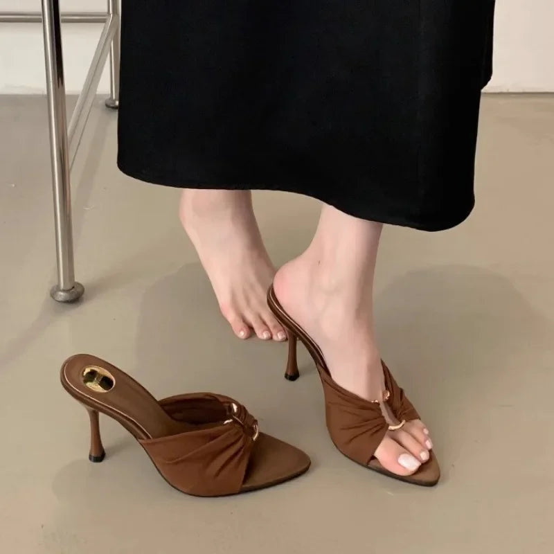 High Heels Slippers Pointed Toe Thin Heels Shoes