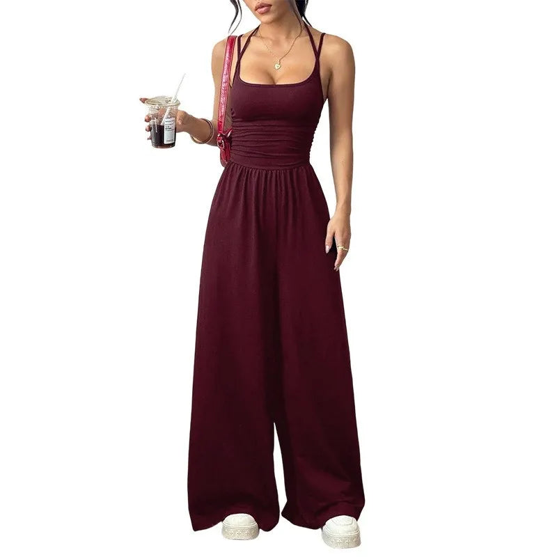 Casual Jumpsuit  Wide Leg Trouser  Sleeveless Sling Silm