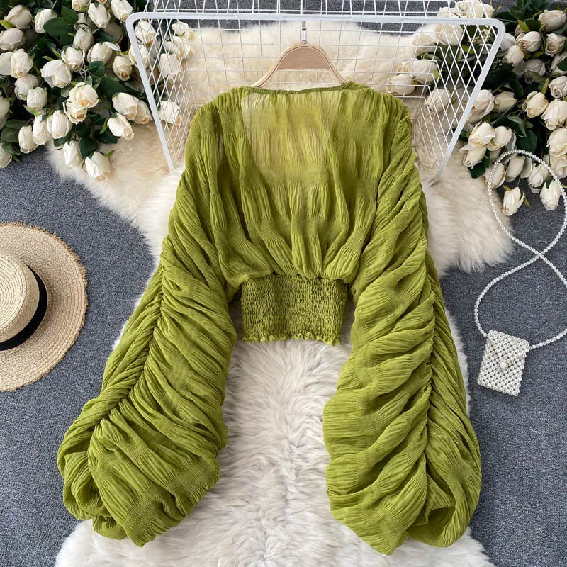 Women Sexy Chiffon Short Blouse