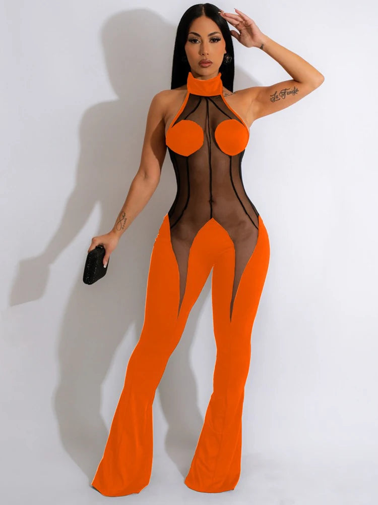 Full Jumpsuits for Women Halter Neck Jumpsuit Backless Sexy Lace
