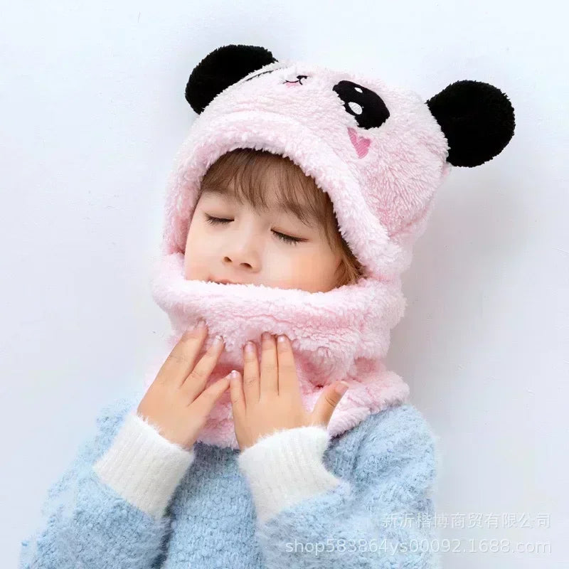 Cartoon Hat for Girls Boys Scarf Thicken Cap Winter Hat for Kids Newborn