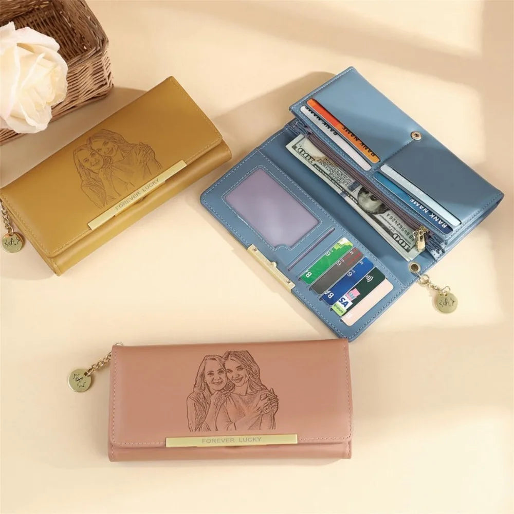 Women Wallet Personalized Leather Purse with Zipper