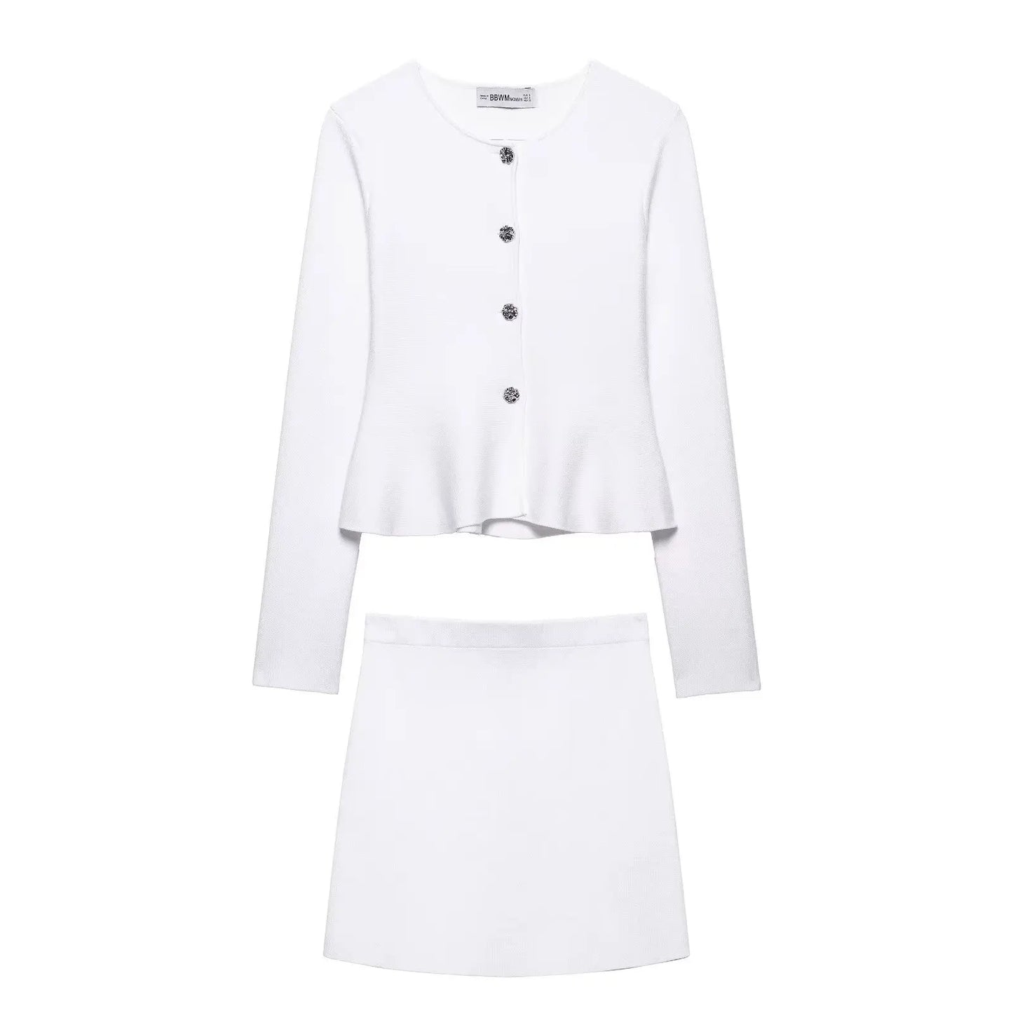 Women's Fashion Elegant Skirt Suit Round Neck Long Sleeve Knitted Sweater