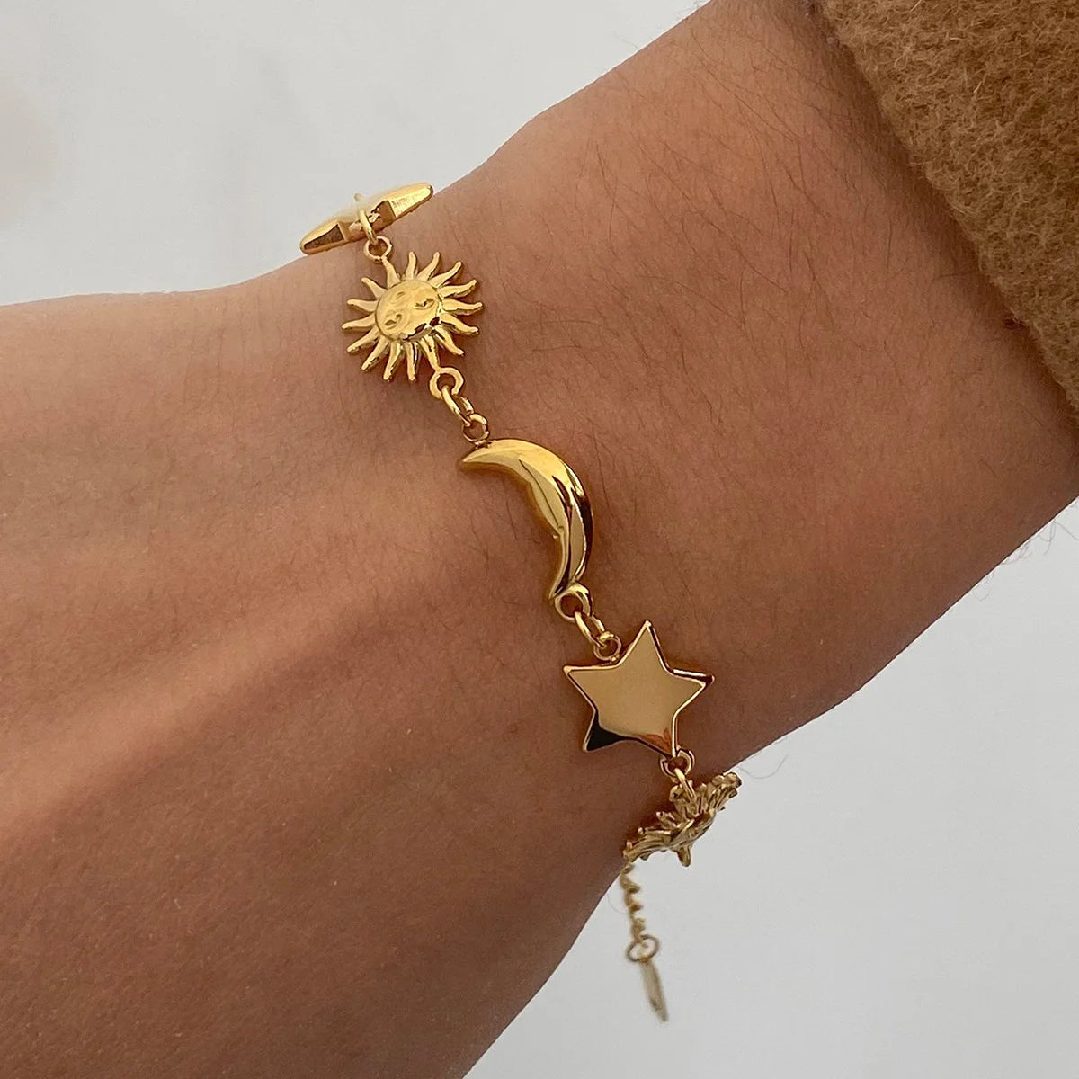 Star Moon Bracelet 18K Gold Plated Stainless Steel Sun Bracelet