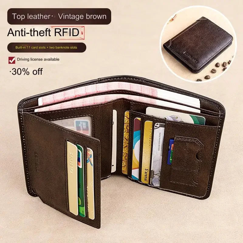 Genuine Leather Trifold Business Short Purse Wallet