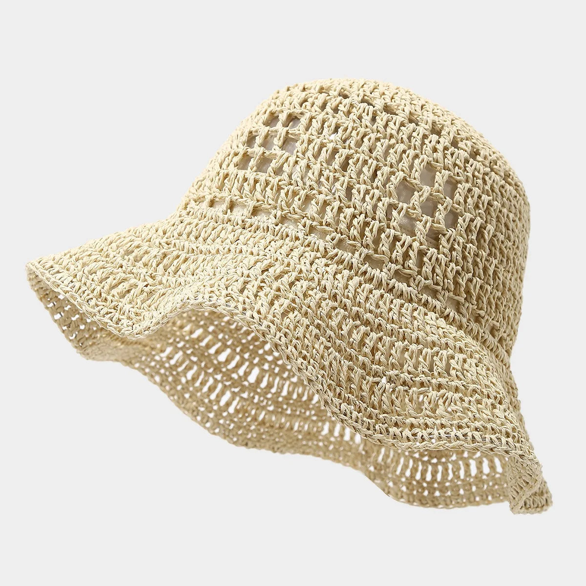 Ladies Floppy Straw Hats Wide Brim Beach Foldable Straw Sun Cap