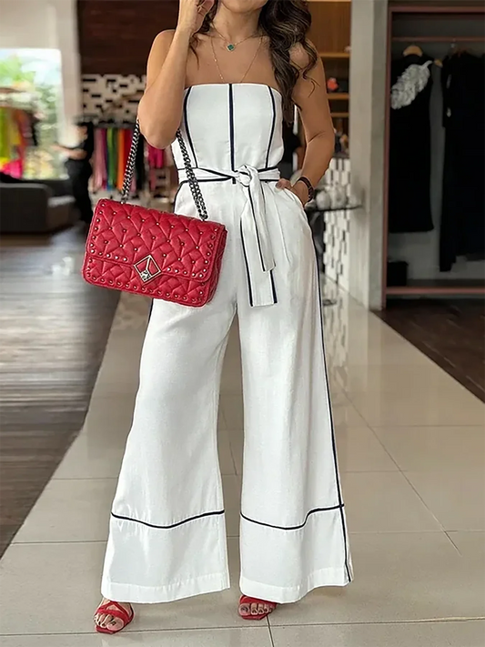 Women'S Chic Sleeveless Jumpsuit with Adjustable Waist Tie