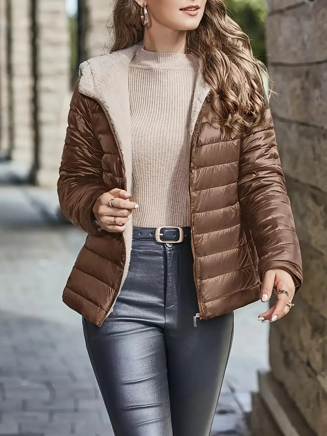Women's Warm Hooded Fleece Lined Puffer Jacket