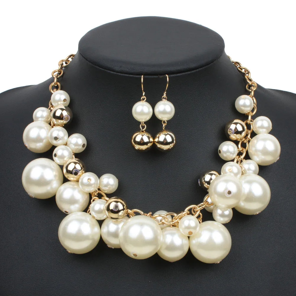 ACRYLIC pearl round necklace earrings tassel wedding women's jewelry