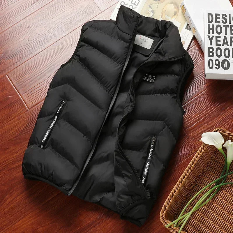 Puffer Sleeveless Coats Mens Solid Color Down Jacket