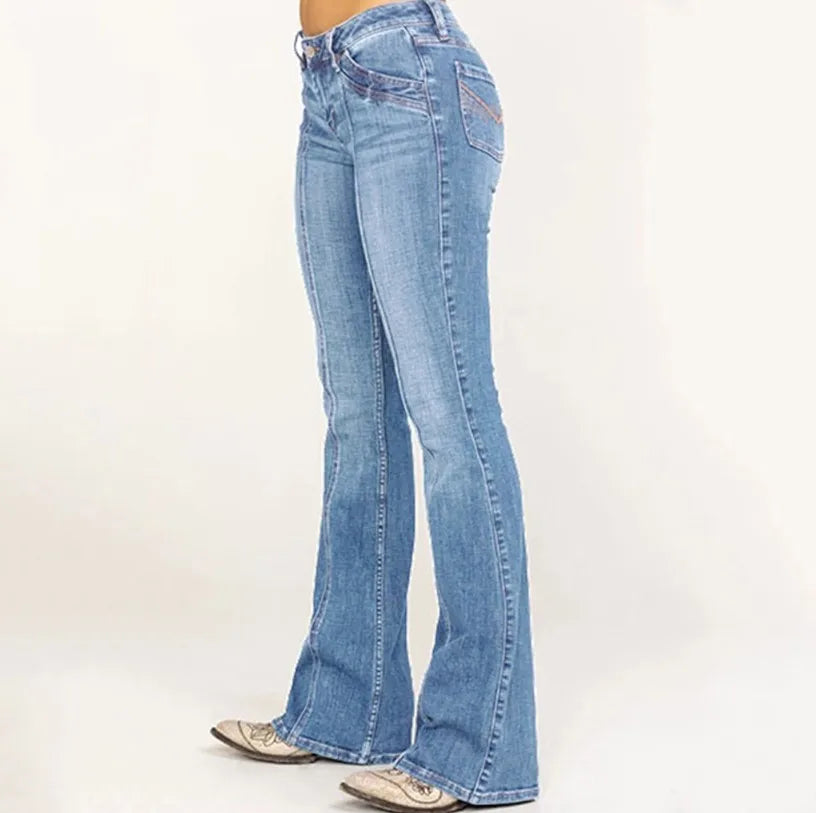 Women's Retro Washed Low Waisted Flared Jeans