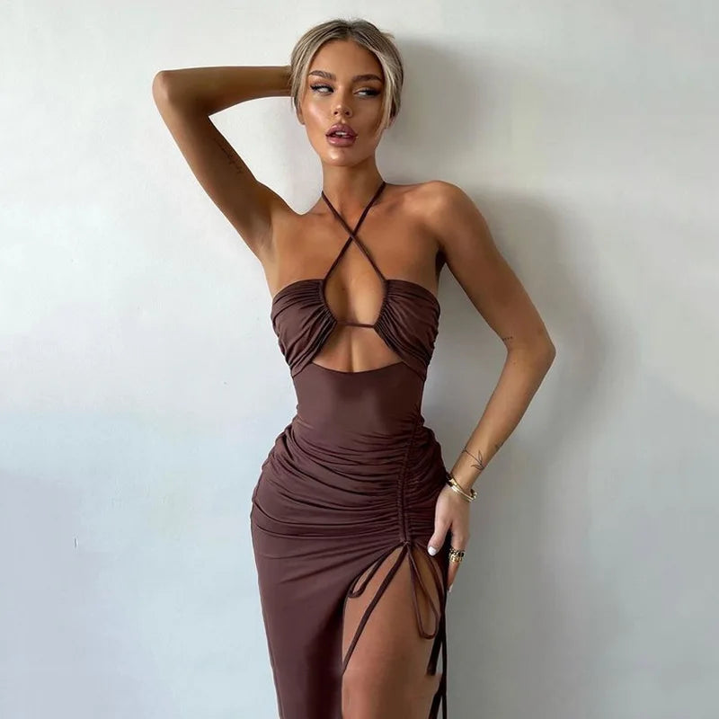 Sleeveless Sexy Female Midi Backless Dress