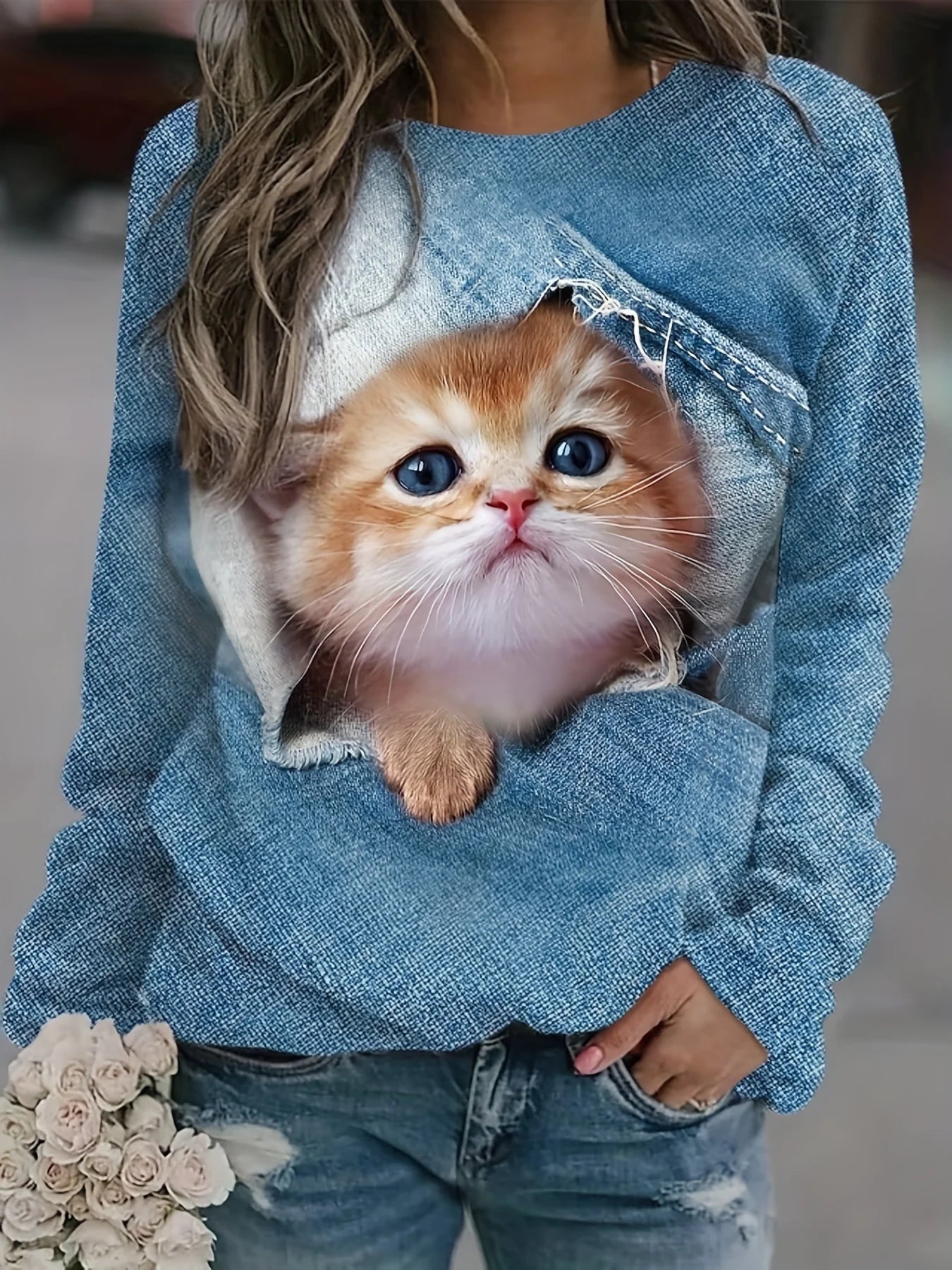 Women's Sweatshirt Cute Cat graphic Print Sweatshirt
