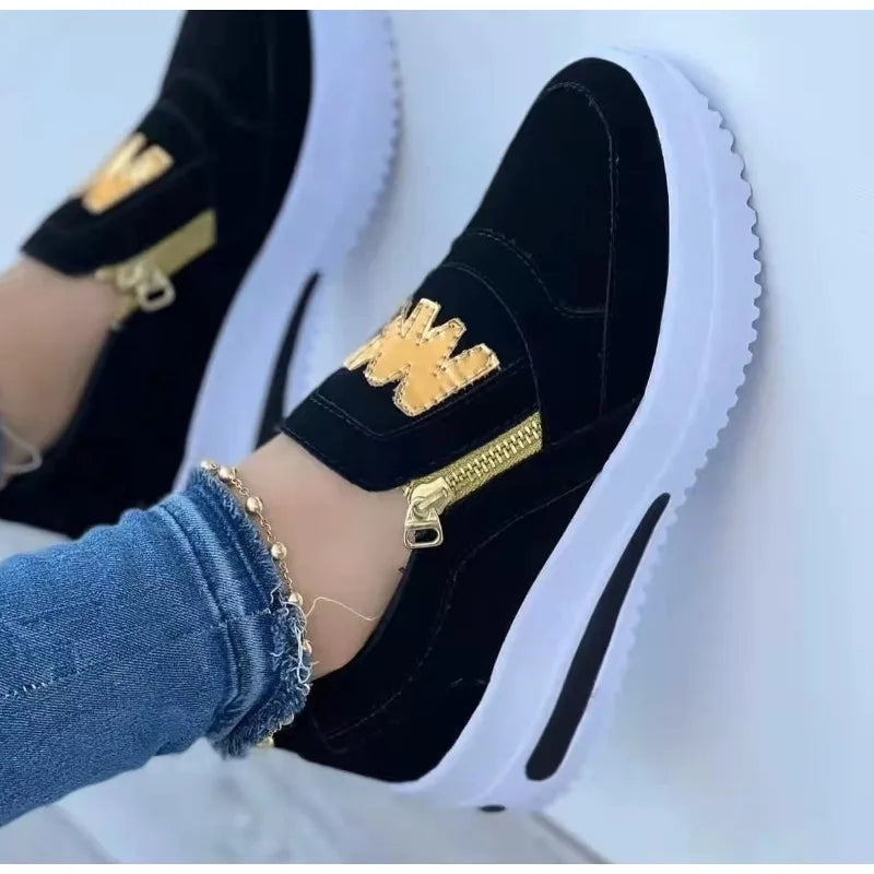 Women Flats Platform Shoes Casual Zipper Sneakers Shoes