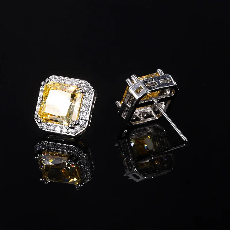 Ice Cut Pink Diamond High Carbon Diamond Square Bag Earrings