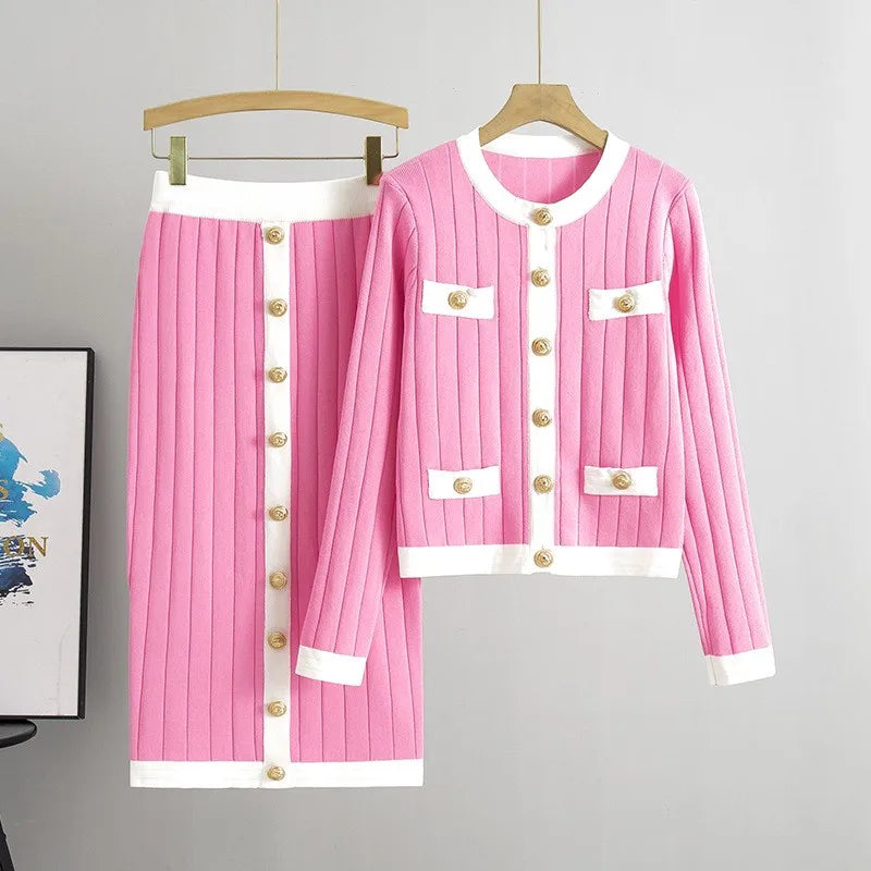 Women Knit Two Pieces Eleght Knitted Cardigan