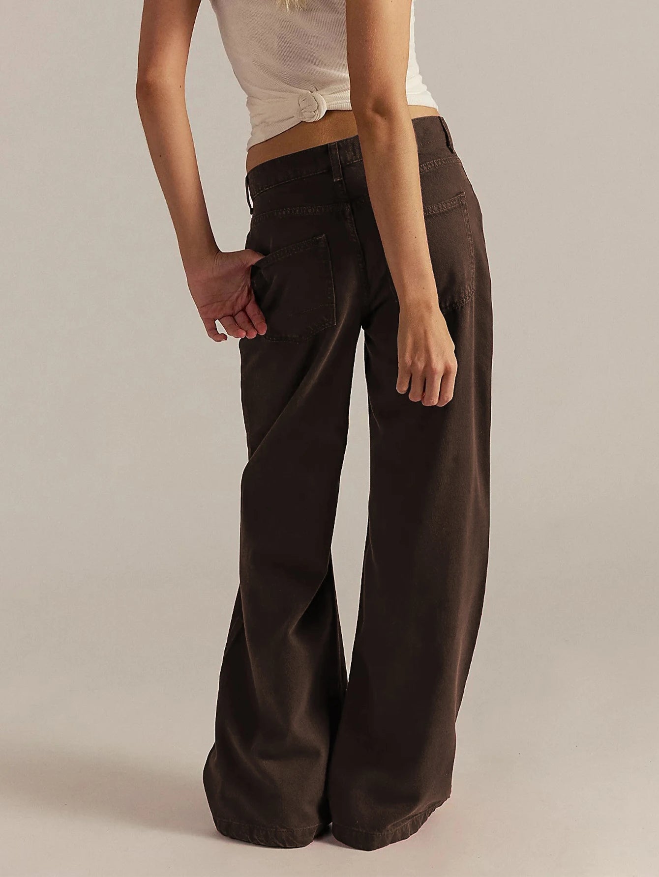 Women's retro brown wide-leg jeans