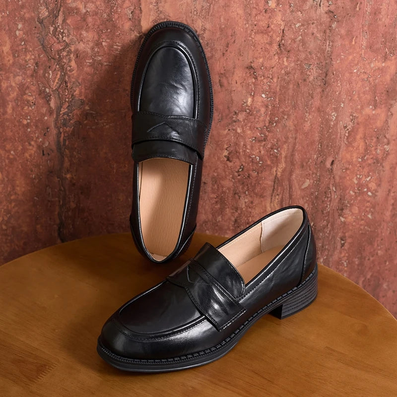 Women's Loafers  Shallow British style Low-heeled Slip-on Female Shoes