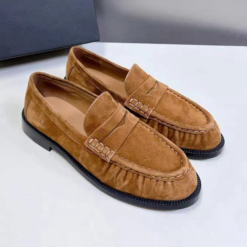 New Women Loafers Round Toe Top Quality Genuine Leather Low Heel Shallow Comfort  Shoes