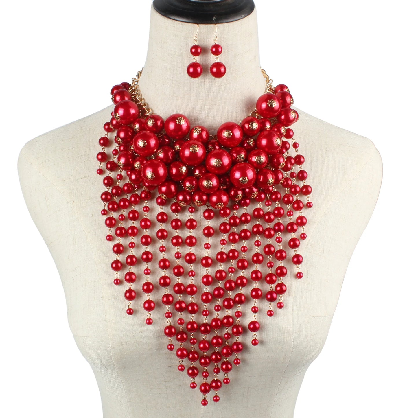 ACRYLIC pearl round necklace earrings tassel wedding women's jewelry