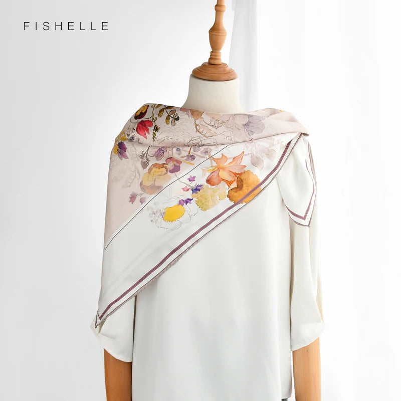 silk twill head scarves women natural silk square hijab shawl ladies warps