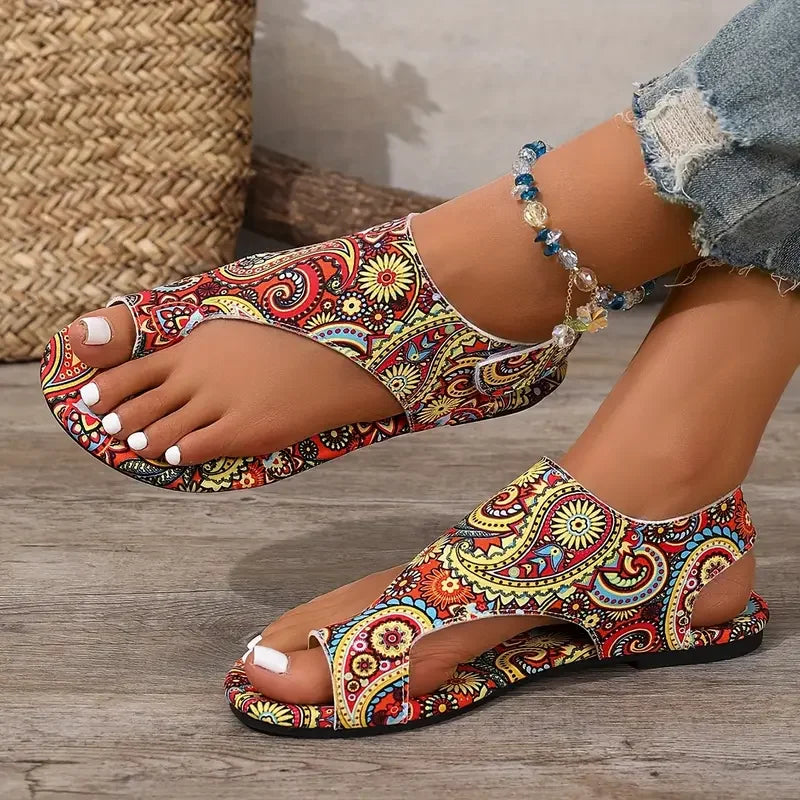 Women Flat Sandals Comfortable Flats Printed Bohemia Style Shoes