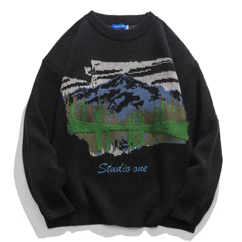 Knitted Sweaters Men Women Retro Pattern Wool Jumper Pullover