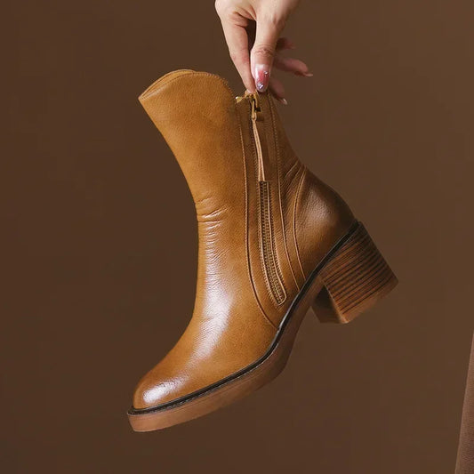 Women's Platform Chelsea Boots  Round Toe Chunky Heel Women Brown Ankle Boots