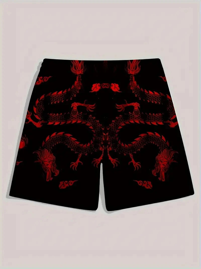Men's Beach Pants Red Dragon 3D Printed