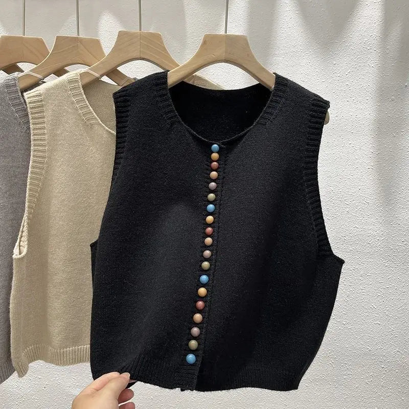 Women Knitted  Sleeveless Sweater Jacket
