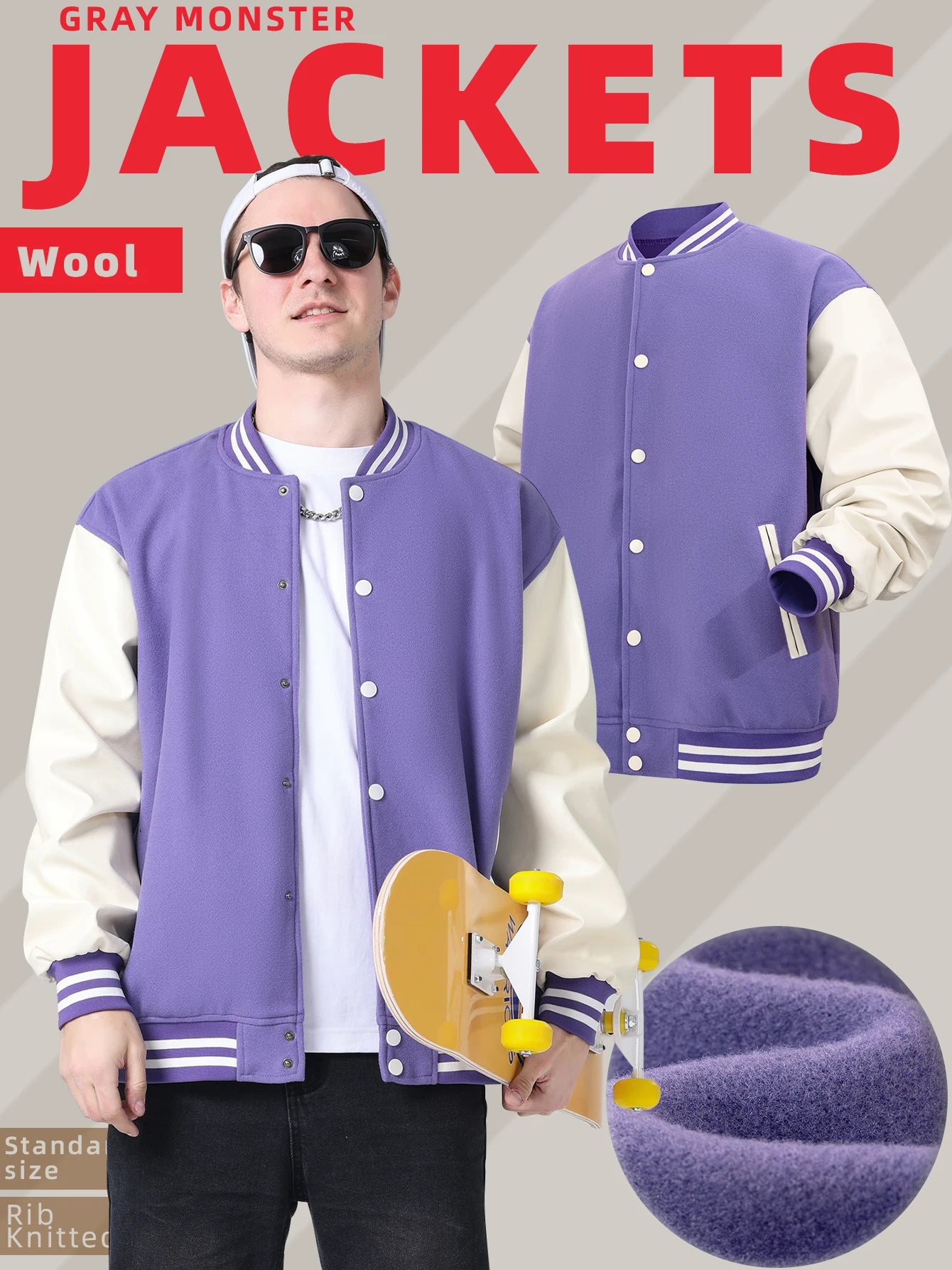 Faux Leather Sleeves Letterman Classic Baseball Coat Bomber Jacket