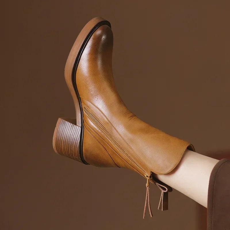 Women's Platform Chelsea Boots  Round Toe Chunky Heel Women Brown Ankle Boots