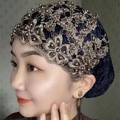 Ladies Personality Ethnic Beaded Hat Gauze Headscarf