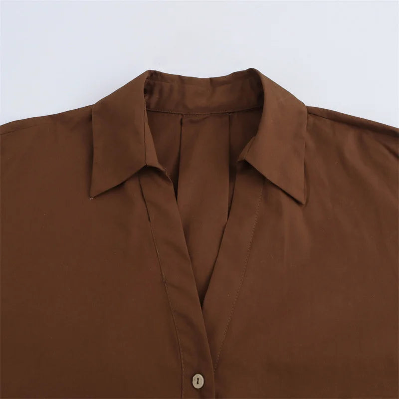 Brown Oversized Shirt Women Shirts & Blouses Loose Short Sleeve Top