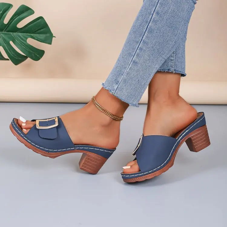 Women Sandals Soft Platform Shoes Ladies Chunky Heels Buckle Designer Slippers