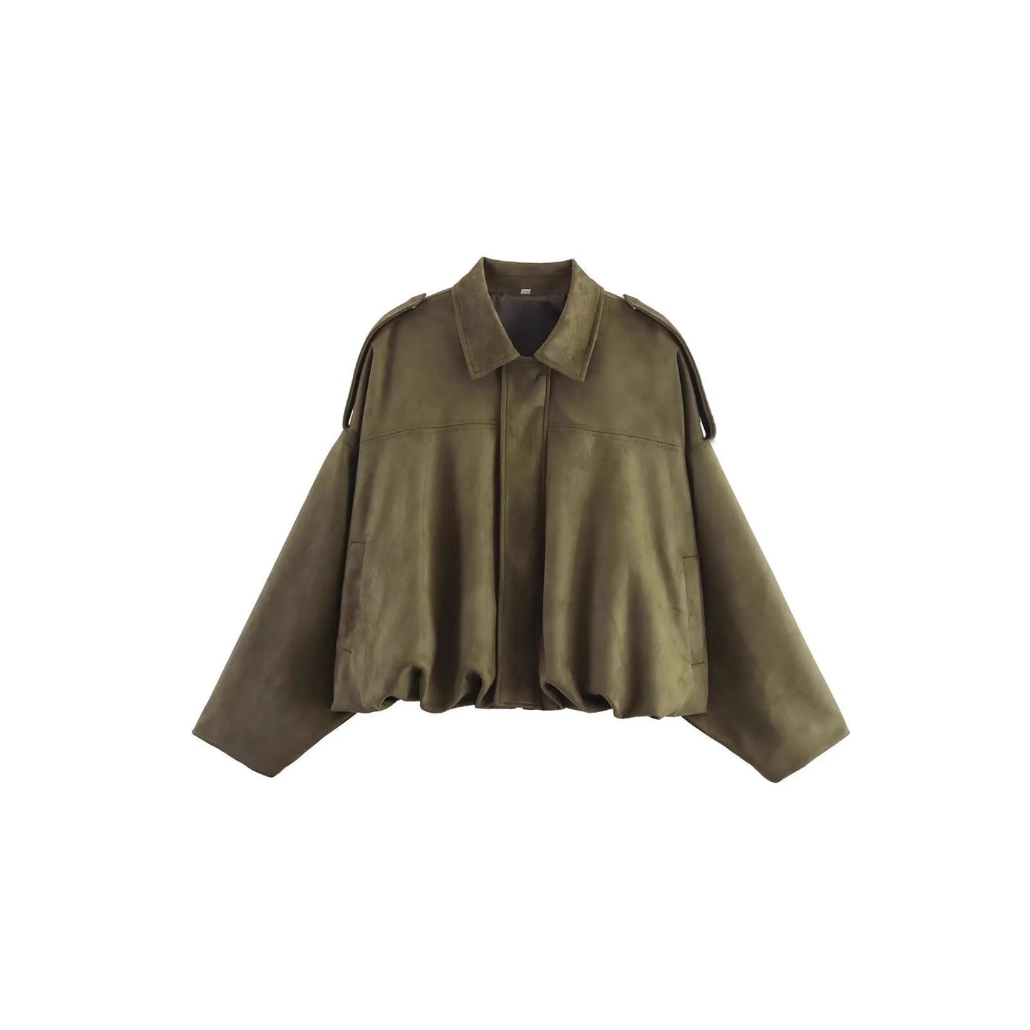 Women's Bomber Jacket Lapel Long Sleeve Zipper Suede Jacket