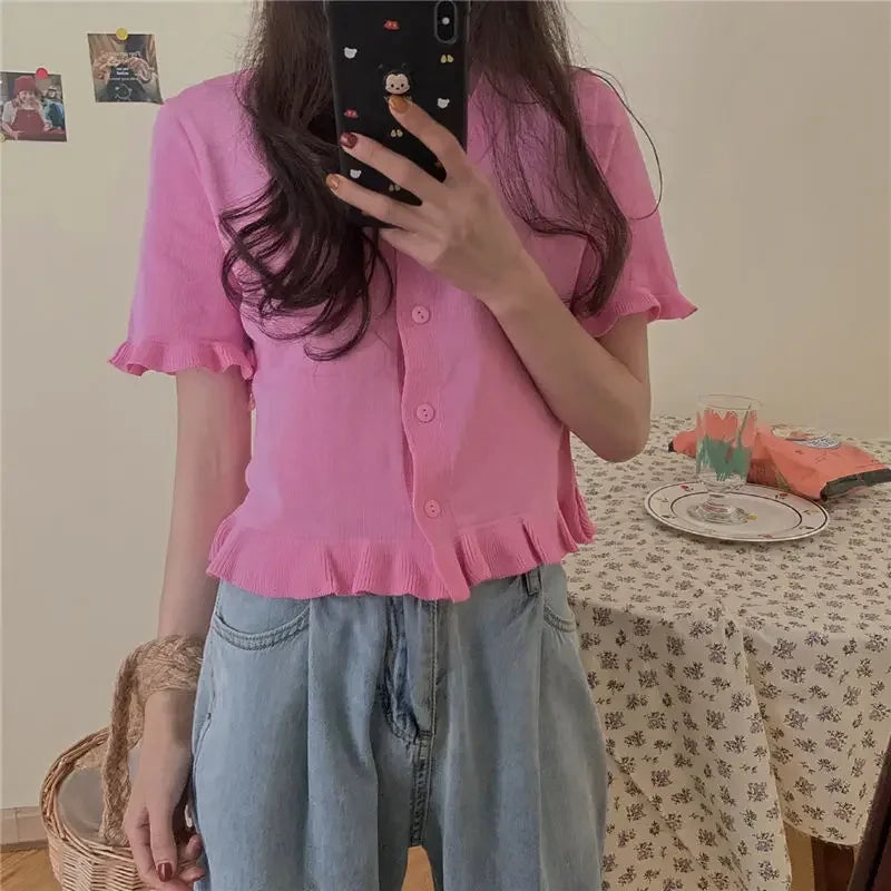 Women's Knitwear  Top V-neck Short-Sleeved