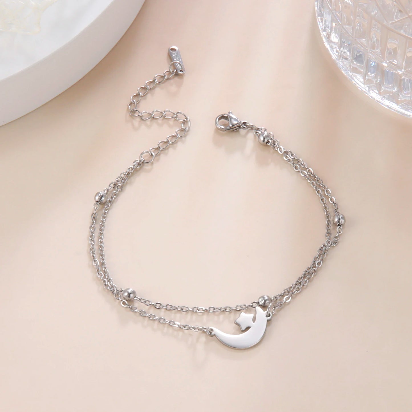 Cross Pendant Bracelets Stainless Steel Double Layer Chain