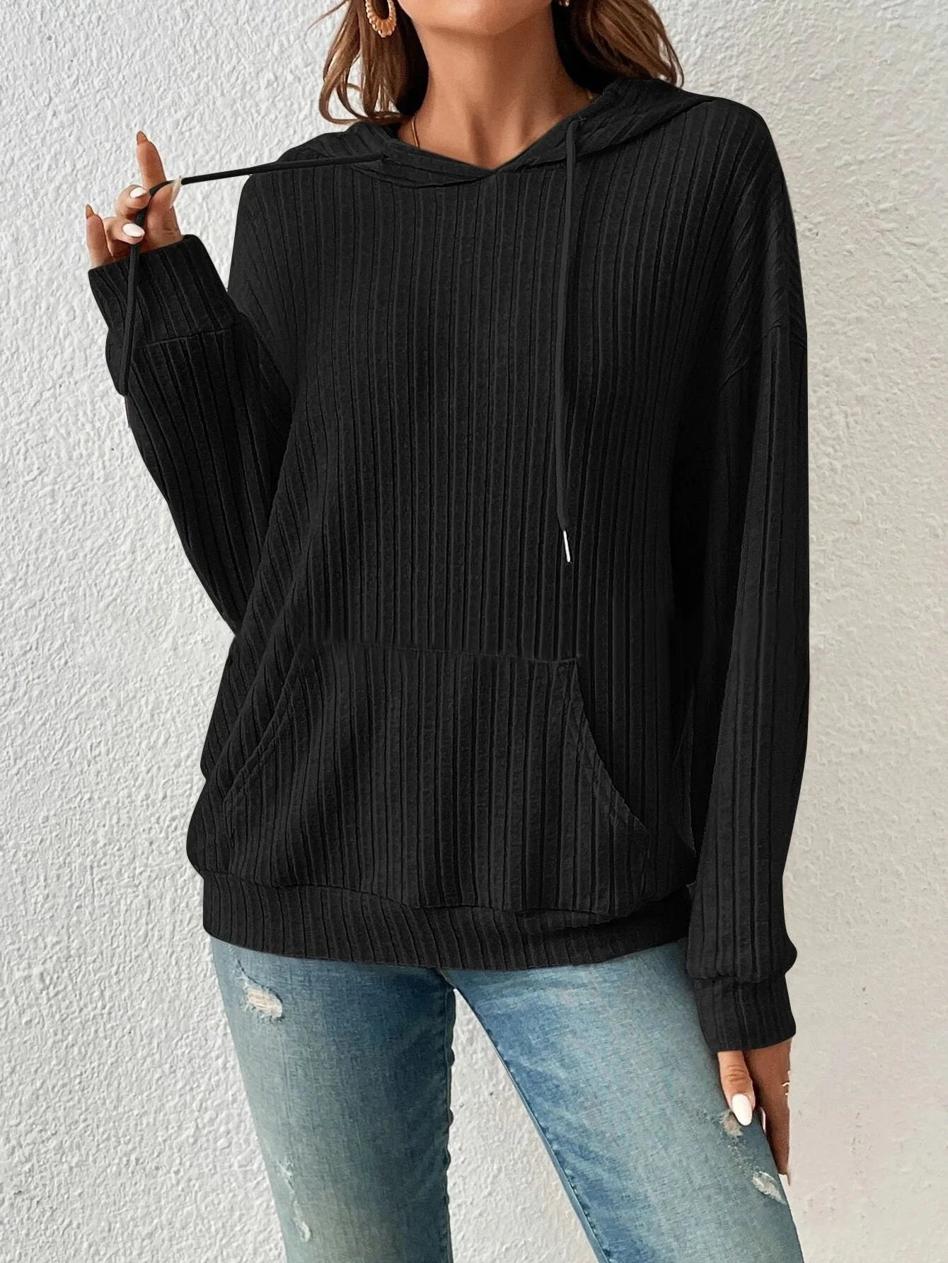 women's knitwear hooded pit kangaroo pocket hoodie