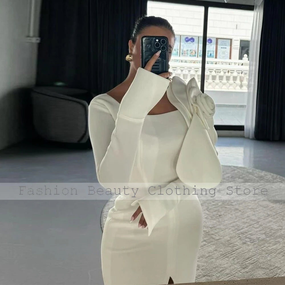Handmade Flower Sheath Square Neck Midi Party Dress