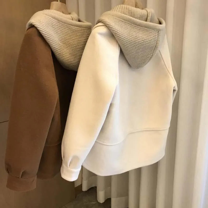 New Wool High-end Knitted Hooded Two-piece Thick Top jacket
