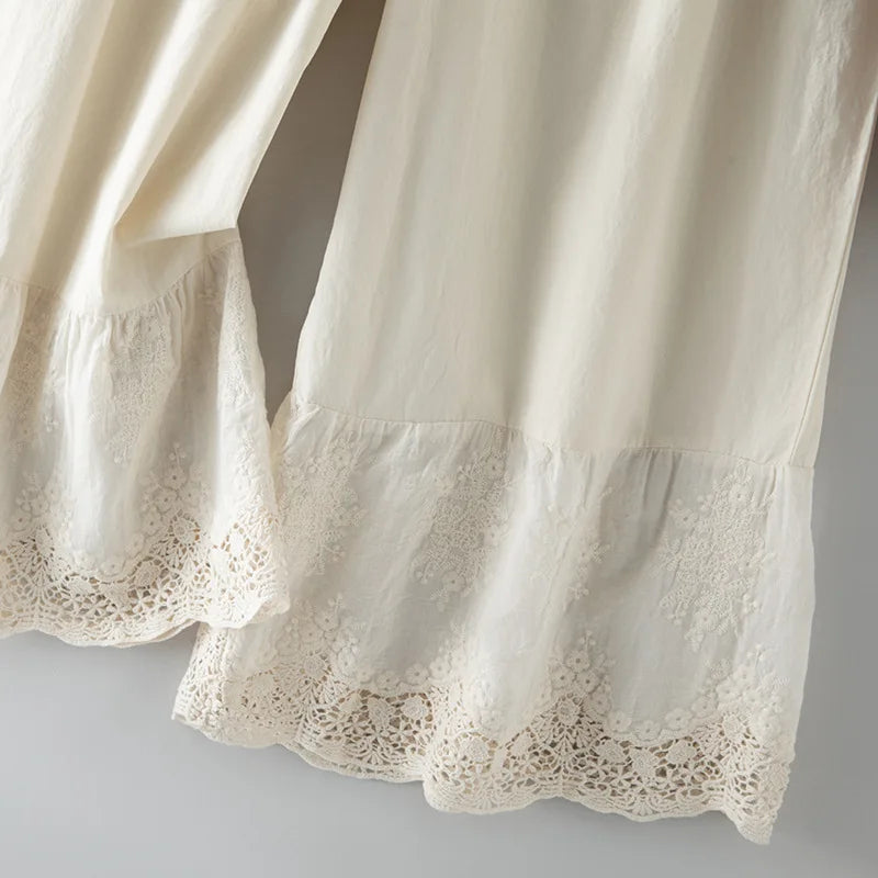Wide Leg Long  Vintage Lace High Waist Straight Trousers